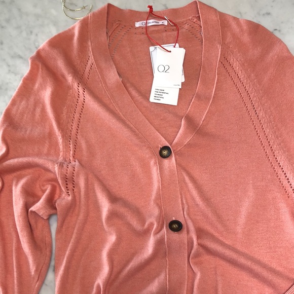 Sold! Q2 Pink V-neck Cardigan Sweater - Picture 4 of 6